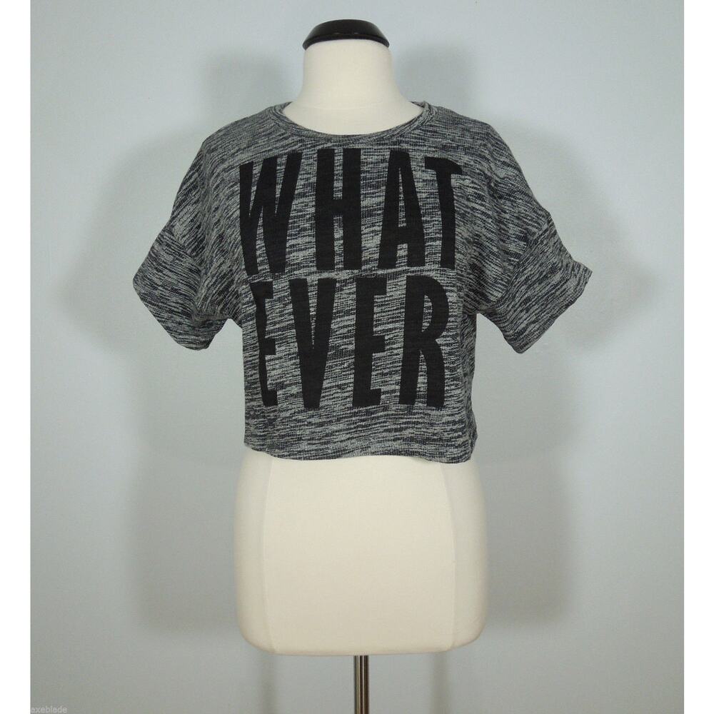 DIVIDED by H&M Crop Top M MEDIUM What Ever Graphic Print Gray